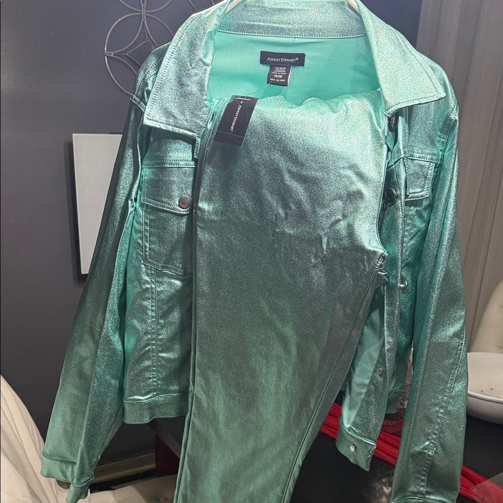 Ashley Stewart Shimmering Teal Jean Jacket - Picture 5 of 7